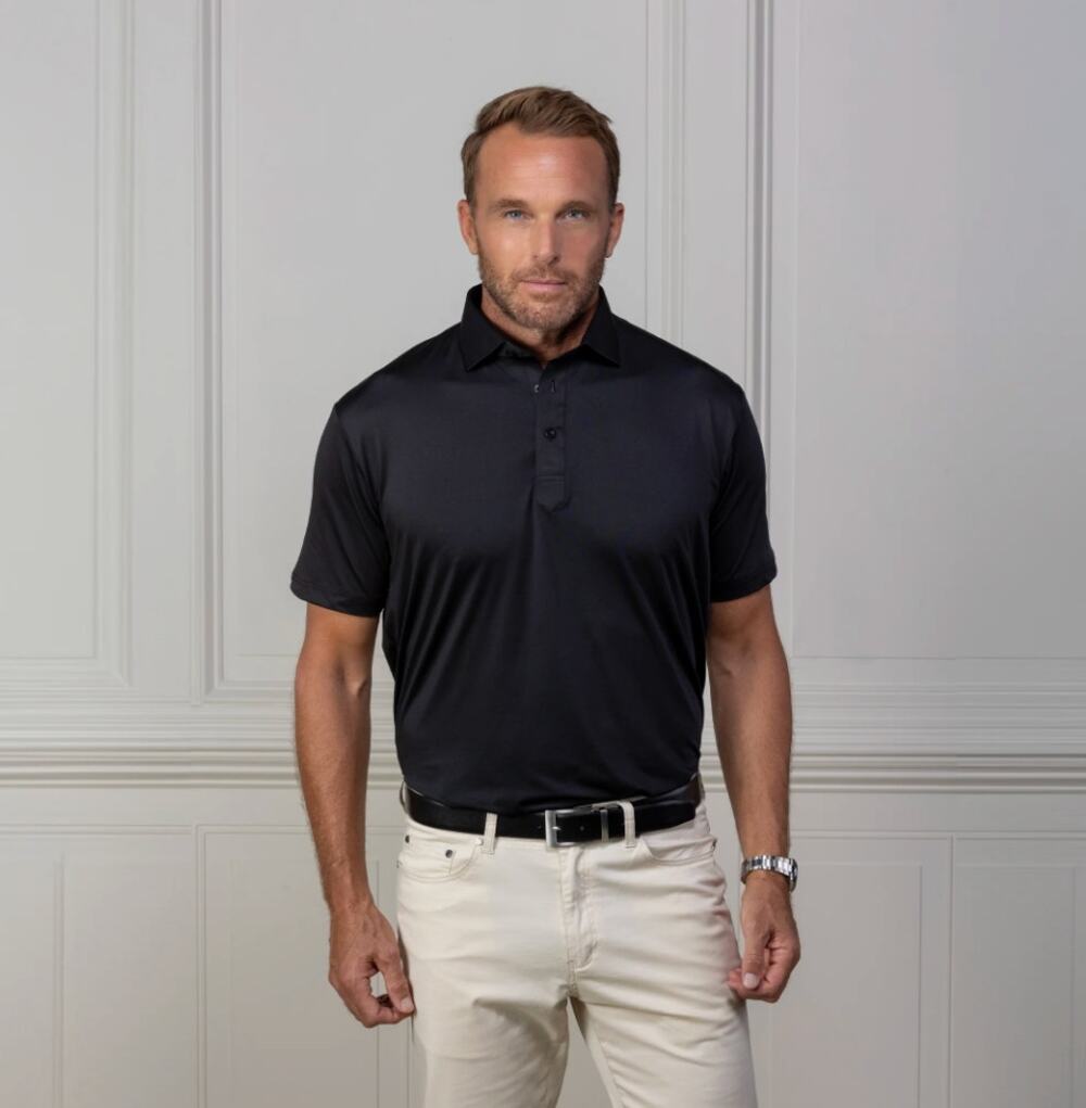 NEW Collars & Co Featherweight Flex Polo Shirt Mens Relaxed Black Classic XXL